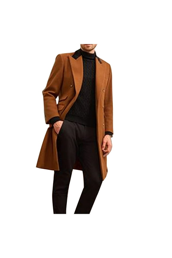 Clearance Sales, Winter Jackets for Men, Mens Autumn and Winter Casual Fashion Coat Mid Length Smooth Lapel Woolen Trench Coat Thickened Mens Coat Jackets for Men