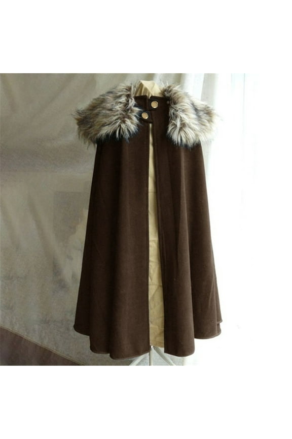 Cloak Coat for Men, Mens Winter Warm Gothic Wool Faux Fur Collar Long Cape Cloak Vintage Coat Irregular Hem Hoodie