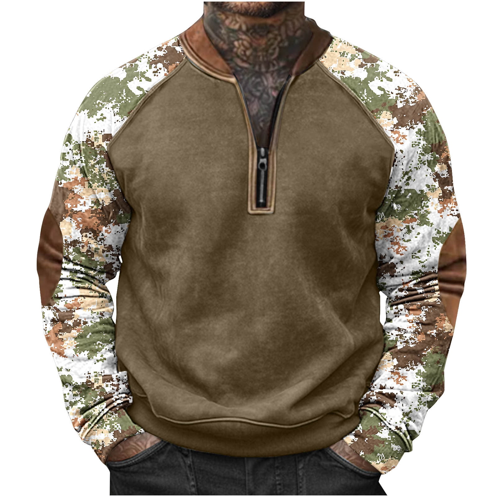 Pre-Order Retro Camouflage Print Exposed Seam Patchwork Drop Shoulder Sweatshirt