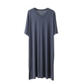 thumbnail image 1 of Dovford Fashion Mens Nightshirt Cotton Modal Nightgown V Neck Short Sleeve PJ Soft Long Sleepwear Loose Pajamas Sleep Shirt, 1 of 7