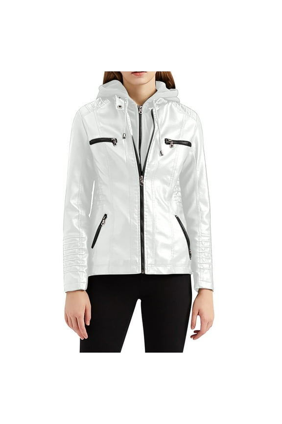 Faux Leather Motorcycle Jacket for Women 2024 Plus Size Casual Coats Vintage Biker Jackets Long Sleeves Cropped Coats