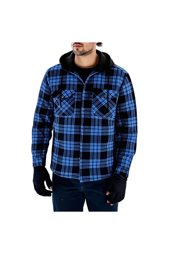 Flannel Jacket for Men Quilted Lined Shacket Long Sleeve Button Down Hoodie Shirt Jackets