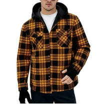 Dovford Flannel Jacket for Men Quilted Lined Shacket Long Sleeve Button Down Hoodie Shirt Jackets