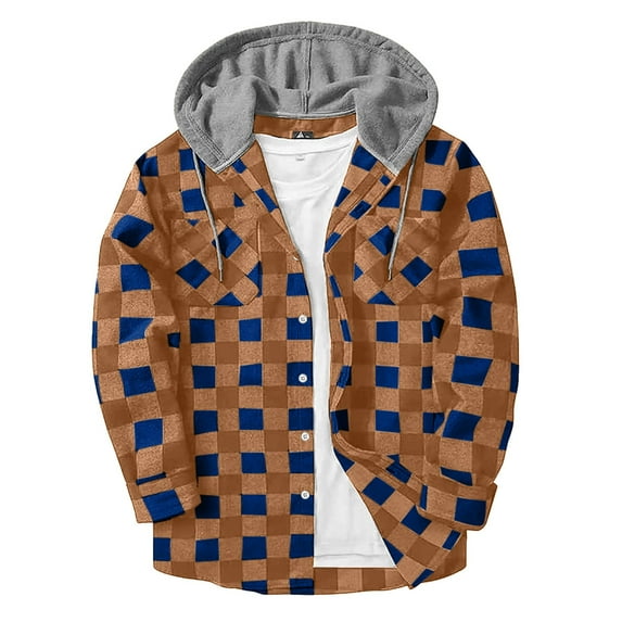 Dovford Flannel Shirt for Men Plaid Button Down Hoodie Casual Long Sleeve Shirts Lightweight Hooded Shirt Jacket with Pockets