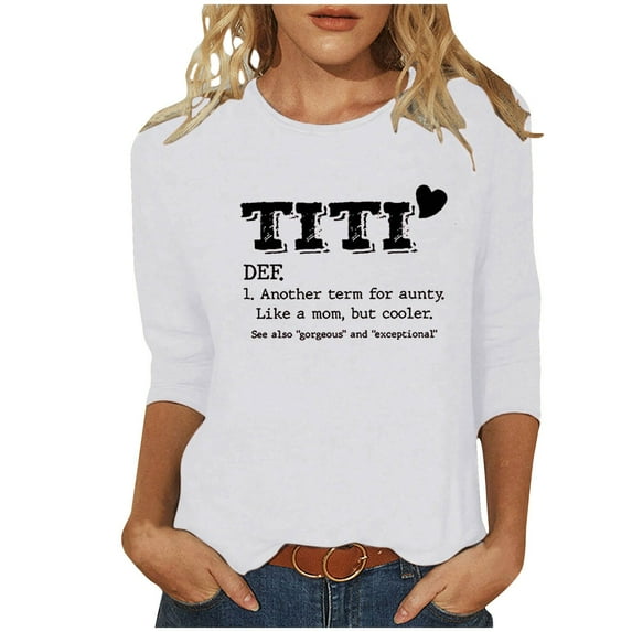 Dovford Funny Aunt Gift T-Shirt Titi Definition Shirt Auntie Women Casual Crewneck Shirt 3/4 Sleeve Letter Printed Tee Tops