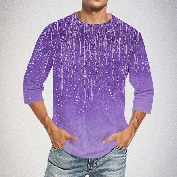 Dovford Gradient Shirts Tshirts Mens 3/4 Sleeve Tops Plus Size Casual Regular Fit Crewneck Clothes 2025