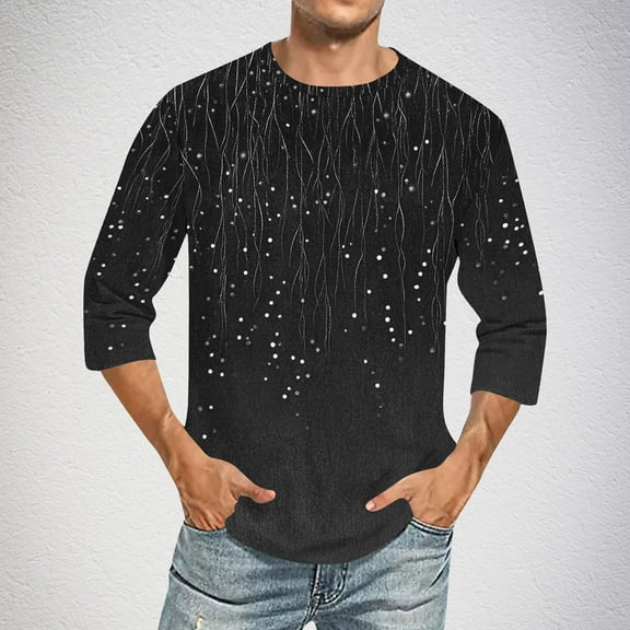 Dovford Gradient Shirts Tshirts Mens 3/4 Sleeve Tops Plus Size Casual Regular Fit Crewneck Clothes 2025