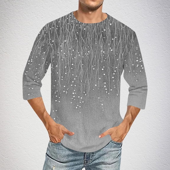 Dovford Gradient Shirts Tshirts Mens 3/4 Sleeve Tops Plus Size Casual Regular Fit Crewneck Clothes 2025