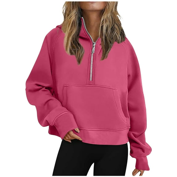 Dovford Half Zip Sweatshirts Cropped Hoodies Fleece Womens Quarter Zip Up Pullover Sweaters Fall Outfits 2024 Winter Clothes