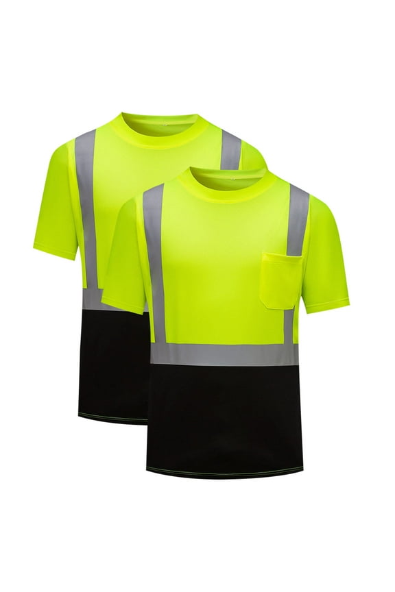 Hi Vis Shirts for Men Class 3 High Visibility Shirts with Short Sleeves, Reflective Safety Shirts for Men Women, Construction Work Shirts with Black Bottom, Durable, DP-Yellow XL 3PCS
