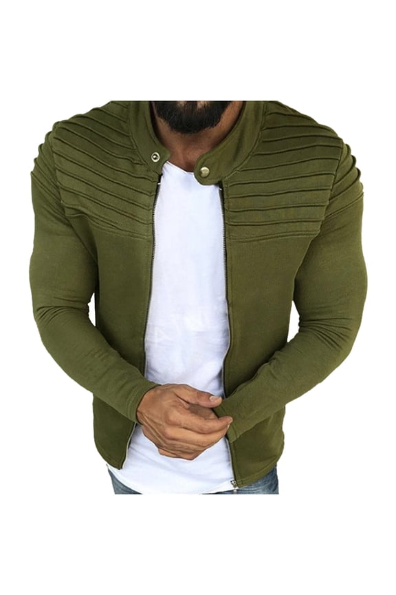 Jackets Men's Pleats Stripe Slim Fit Raglan Zipper Long Sleeve Tops Coat