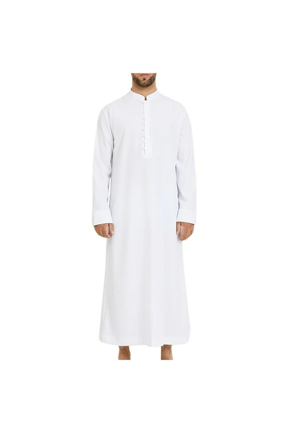 Kaftan for Men Long Sleeve Muslim Thobe for Men Button down Men Kaftan Thobe Big And Tall Muslim Robe Mens Long Caftan