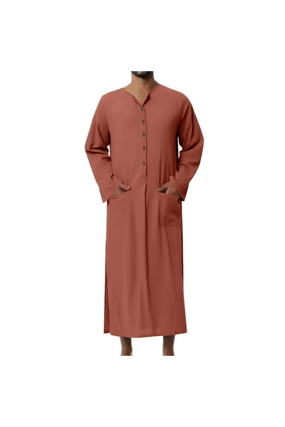 Kaftans for Men Button Down Islamic Thobe for Men Arabic Robes for Men Long Sleeve Abaya Dress Muslim Clothes