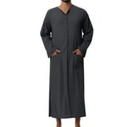 Dovford Kaftans for Men Button Down Islamic Thobe for Men Arabic Robes for Men Long Sleeve Abaya Dress Muslim Clothes