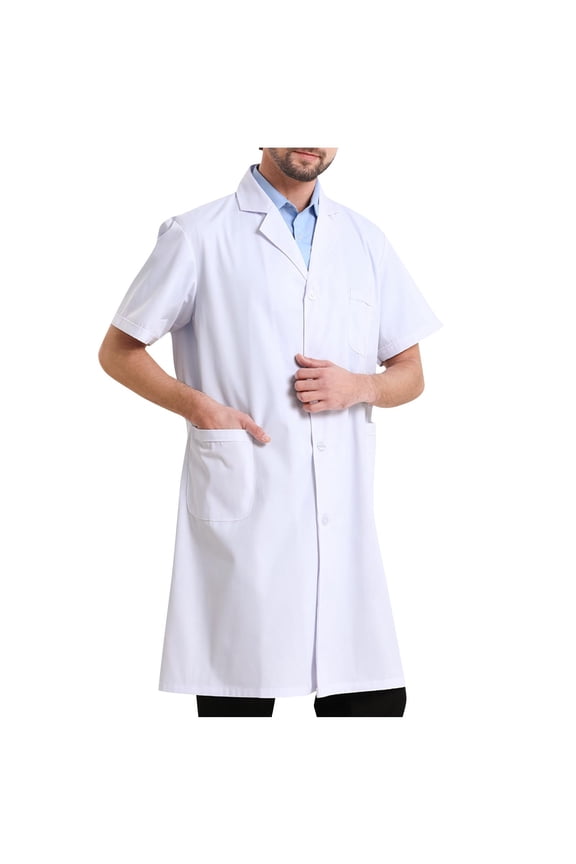 Lab Coat Unisex Scientist School Workwear Long/Short Sleeve Uniform Working Clothes Button with Pockets