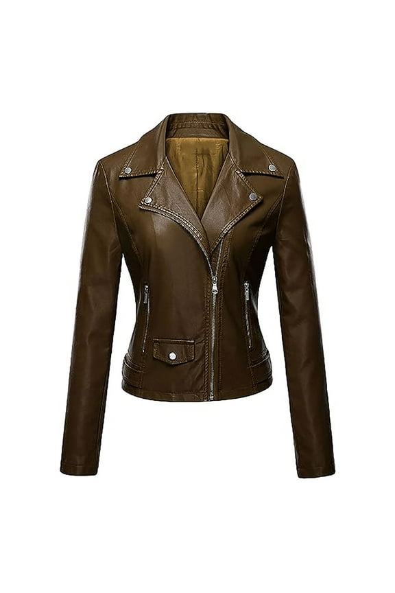 Leather Motorcycle Jackets For Women - Real Lambskin Leather Outerwear Full Zipper Moto Biker Jackets 2024