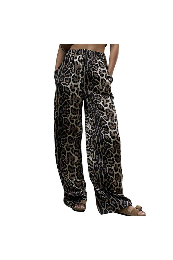 Leopard Print Jeans for Women Y2K Leopard Pants Vintage Streetwear Jeans Straight Leg Denim Loose Trouser