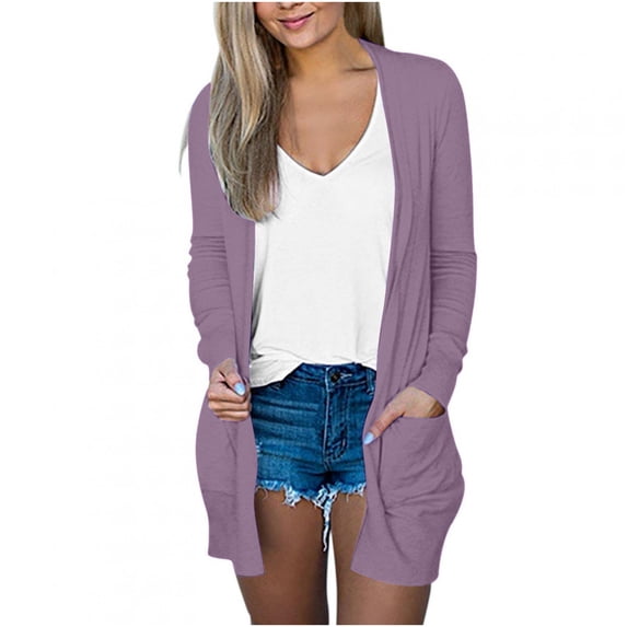 Dovford Lightweight Cardigans for Women Trendy Summer Long Sleeve Open Front Cardigan with Pockets Thin Sweaters Knit Tops
