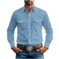 thumbnail image 1 of Dovford Linen Shirts for Men Western Snap Long Sleeve Shirt Cowboy Casual Two Pockets Cotton Linen Classic Work Shirts, 1 of 7