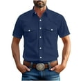 thumbnail image 1 of Dovford Linen Shirts for Men Western Snap Short Sleeve Shirt Cowboy Casual Two Pockets Cotton Linen Classic Work Shirts, 1 of 6