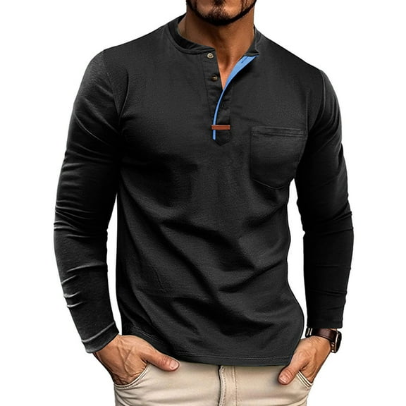 Dovford Long Sleeve Henley Shirts for Men Casual Lightweight Cotton Blend Tshirt Fashion Pullover 3-Button T-Shirt with Pocket