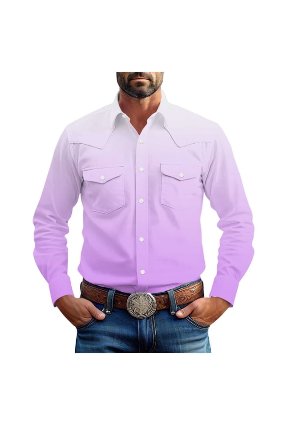 Long Sleeve Shirts for Men Linen Shirts for Men Western Snap Long Sleeve Shirt Cowboy Casual Two Pockets Cotton Linen Classic Work