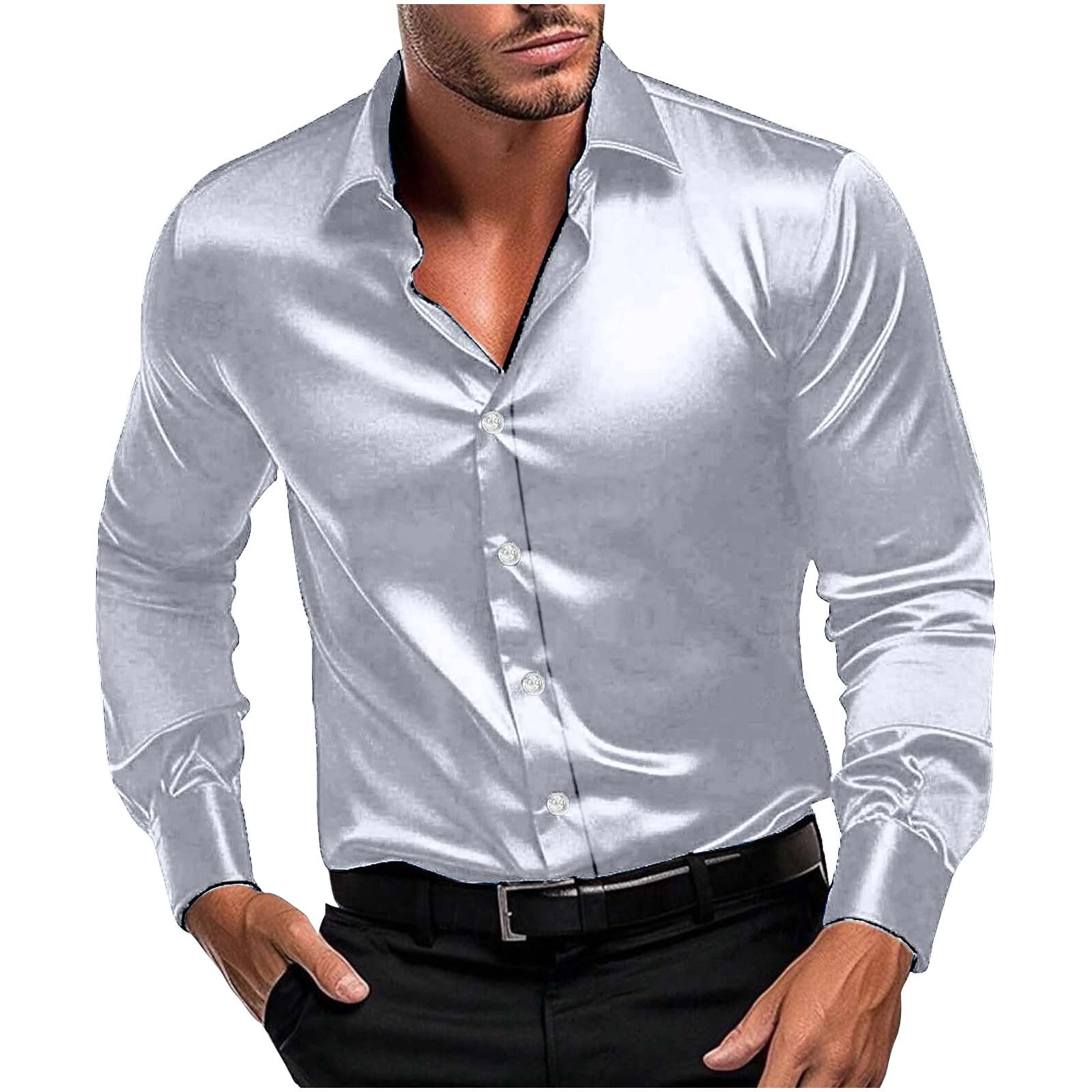 silver dress shirts for guys Biagio Men's 100% Cotton Solid Grey Color Shirt w Convertible Cuffs All seasons SHIRTS tagged "silver"