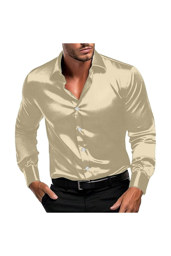 Long Sleeve Shirts for Men Satin Mens Dress Shirts Long Sleeve Formal Shirts for Men Button Down Regular Fit Party Wedding