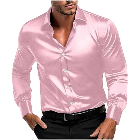 Dovford Long Sleeve Shirts for Men Satin Mens Dress Shirts Long Sleeve Formal Shirts for Men Button Down Regular Fit Party Wedding