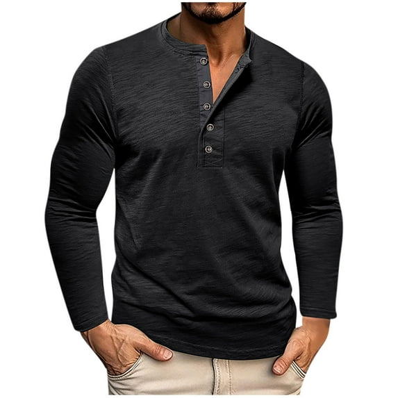 Dovford Long Sleeve Shirts for Men's Casual Front Placket Basic Long Sleeve Henley Shirt Muscle Workout Athletic Tee Tops