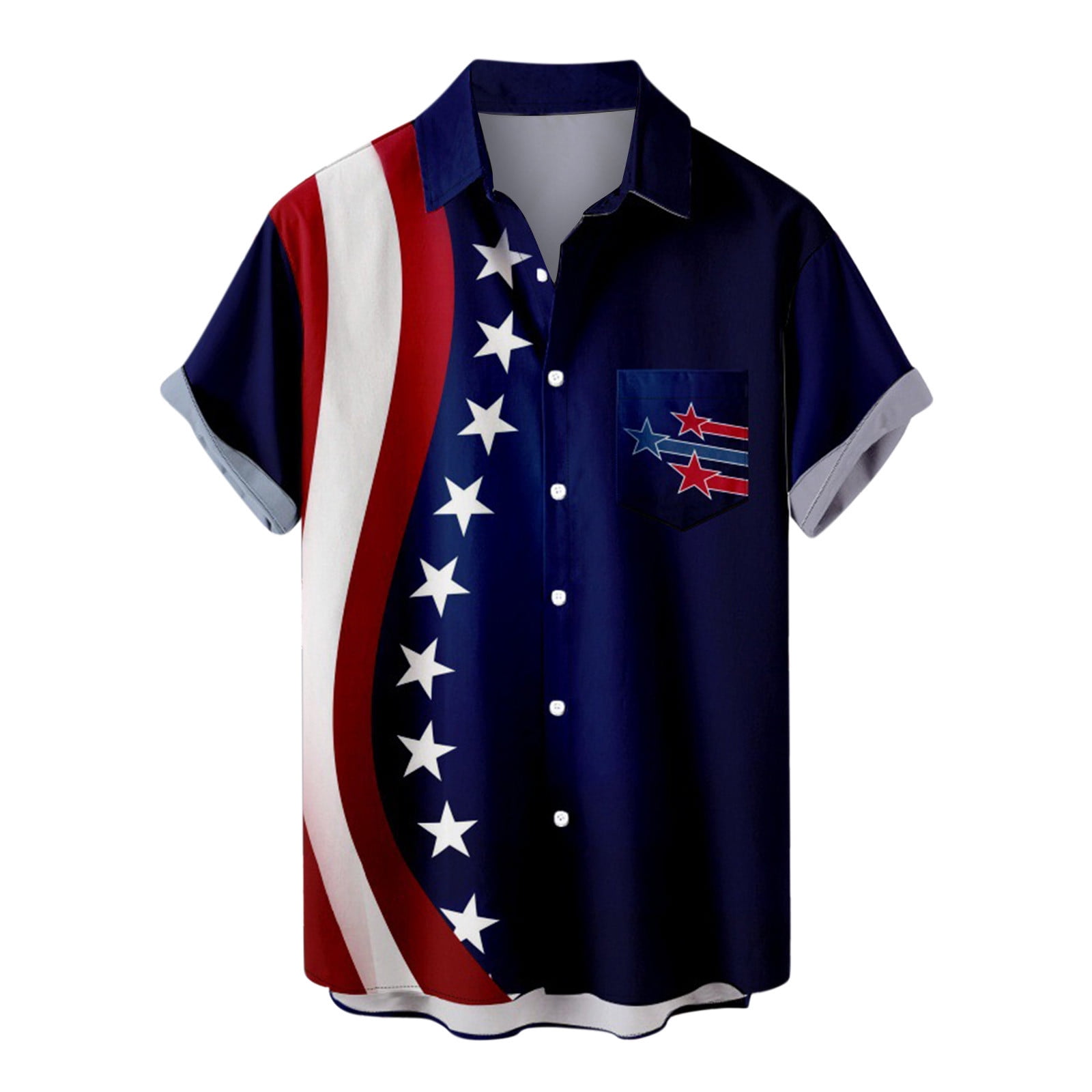 Dovford Men 4th of July Shirt Casual American Flage Shirts for Mens
