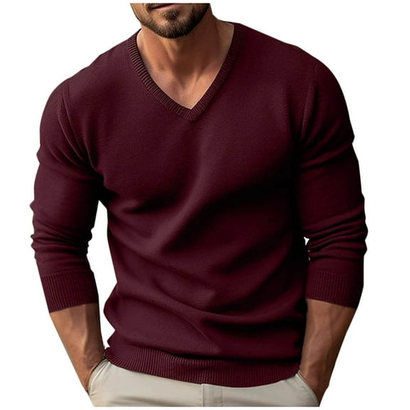 Dovford Men Casual V Neck Sweater Ribbed Knit Slim Fit Long Sleeve Pullover Top Spring 2025