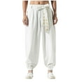 thumbnail image 1 of Dovford Men Chinese Style Kung Fu Pants Tai Chi Loose Trousers Linen Casual Retro Wide Leg Long Pants, 1 of 3