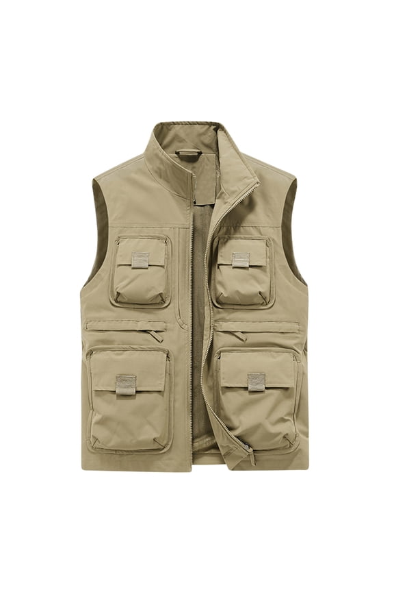 Men Full-Zip Lightweight Softshell Vest Quick Dry Outdoor Casual Multi Pocket Fishing Vests Sleeveless Jacket for Hiking Golf