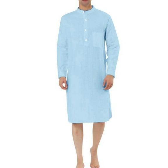 Dovford Men Nightshirt Cotton Blend long Sleeve O-neck Soft Loose Nightwear Comfortable Sleepwear Homewear Sleepshirts