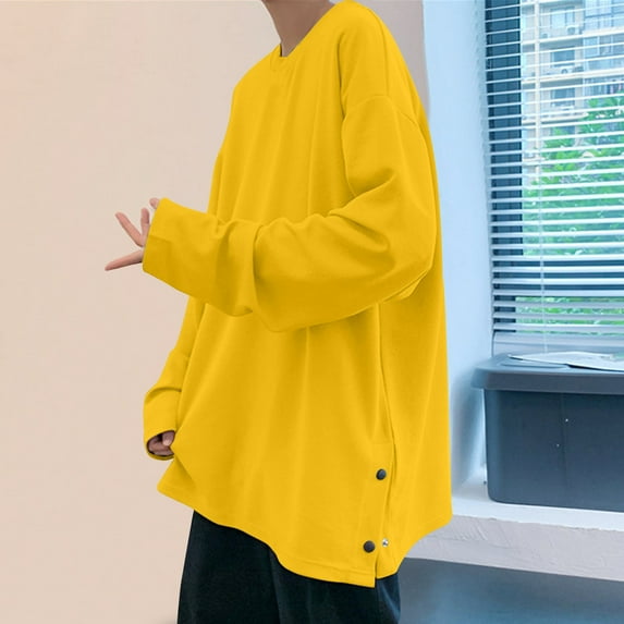 Dovford Men Side Split Sweatshirt: Summer Spring Crewneck Long Sleeve Oversized Casual Solid Pullover Tops