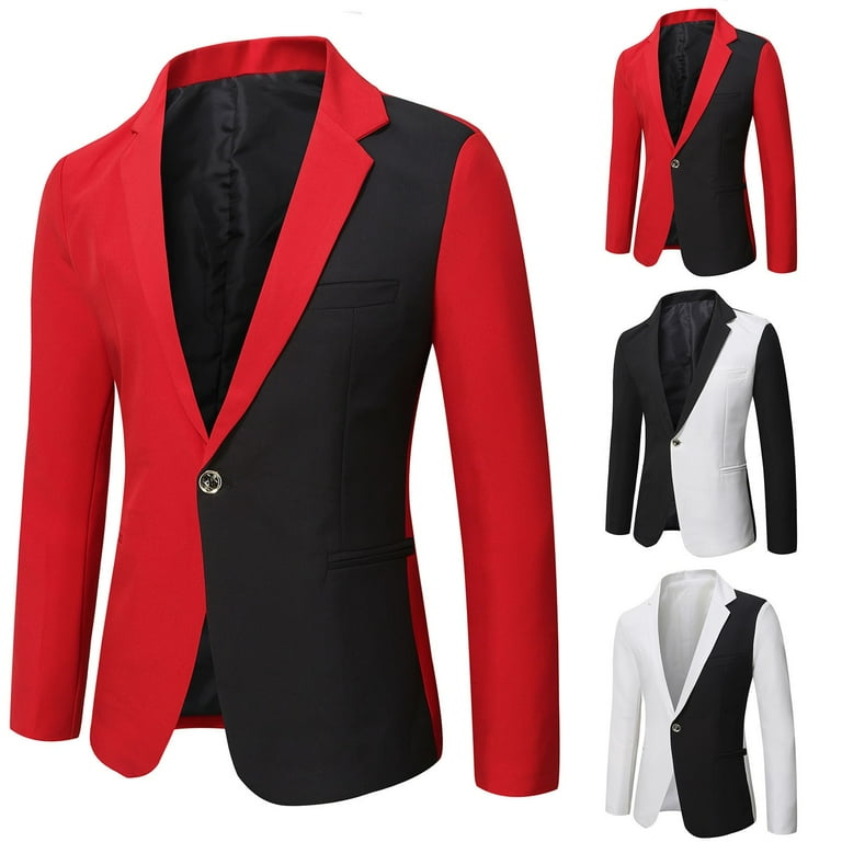 Dovford Men Single Breasted Spliced Blazer Contrast Color Suit Jackets Blazers Half Side Contrast Spliced Suit Men s Size XL Blue
