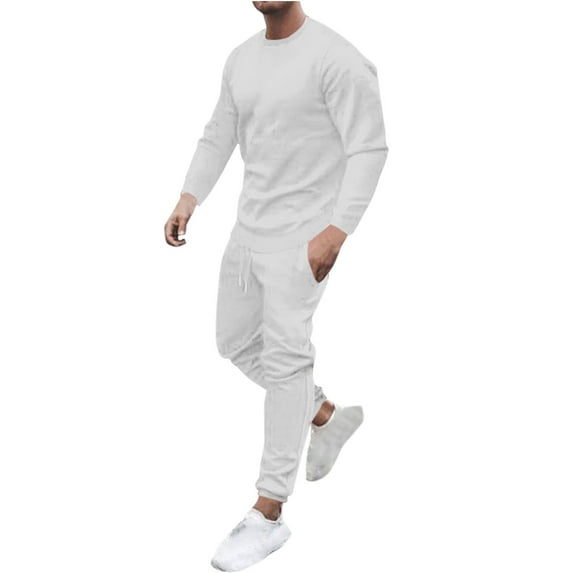 Dovford Men Sweat Suit 2 Piece Outfit Casual Solid Crewneck Sweatshirt and Sweatpant Set Sports Jogging Tracksuits with Pockets