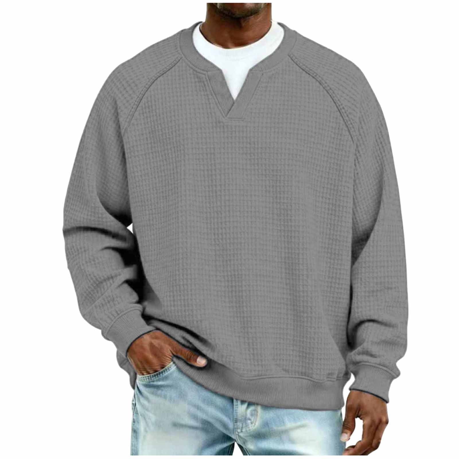 Dovford Men Waffle Sweatshirt Casual Long Sleeve Polo Shirts Loose ...
