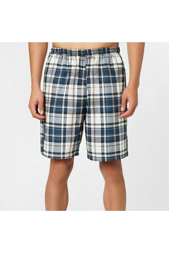 Men's 100% Cotton Woven Pajama Shorts, Lightweight Pajama Shorts with big pockets for Men Plaid Pj Bottoms