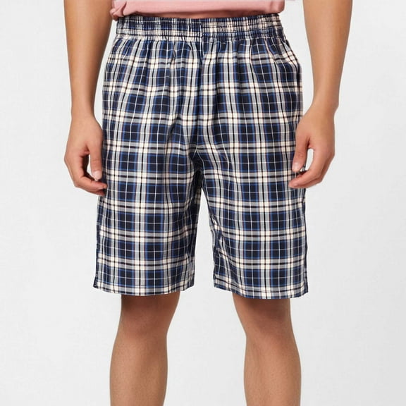 Dovford Men's 100% Cotton Woven Pajama Shorts, Lightweight Pajama Shorts with big pockets for Men Plaid Pj Bottoms