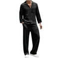 thumbnail image 1 of Dovford Men's 2 Piece Outfits Long Sleeve Collar Neck Shirts Tops and Long Pants Set Fall Spring Outfits, 1 of 7