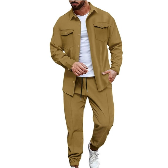 Dovford Men's 2Pc Tracksuits Set Jackets&Pants Jogger Solid Color Long Sleeve Jogging Athletic Suits Open Front Outfits Causal Running Sports Sweatsuit Clearance Trendy
