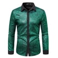 thumbnail image 1 of Dovford Men's 70s Disco Shirts Long Sleeve Button Down Dress Shirts Retro Shiny Sequins Party Shirt Prom Nightclub Costume Tops, 1 of 6