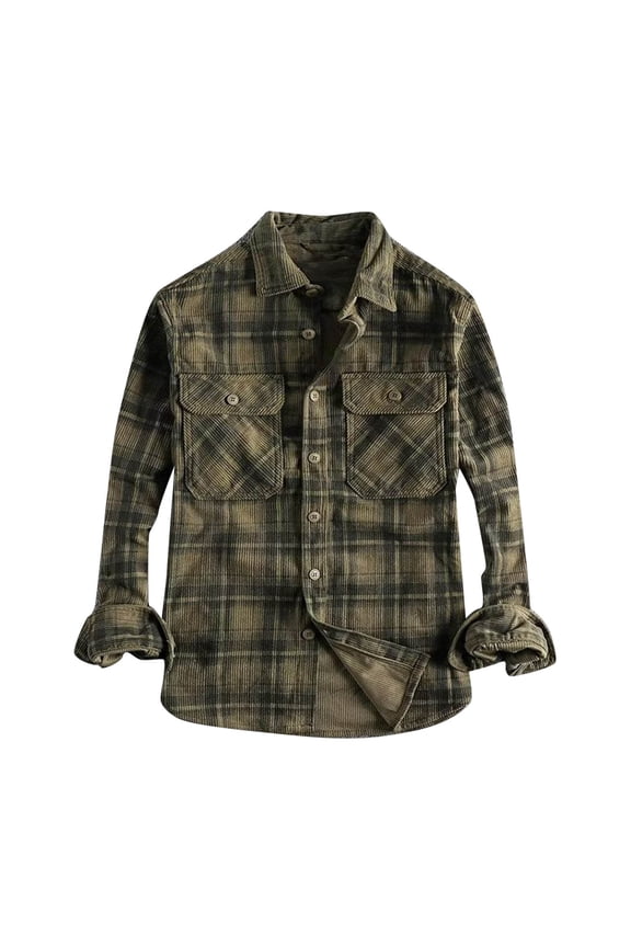Men's All Cotton Flannel Shirt, Long Sleeve Casual Button Down Plaid Shirt, Brushed Soft Outdoor Tactical Work Shirts