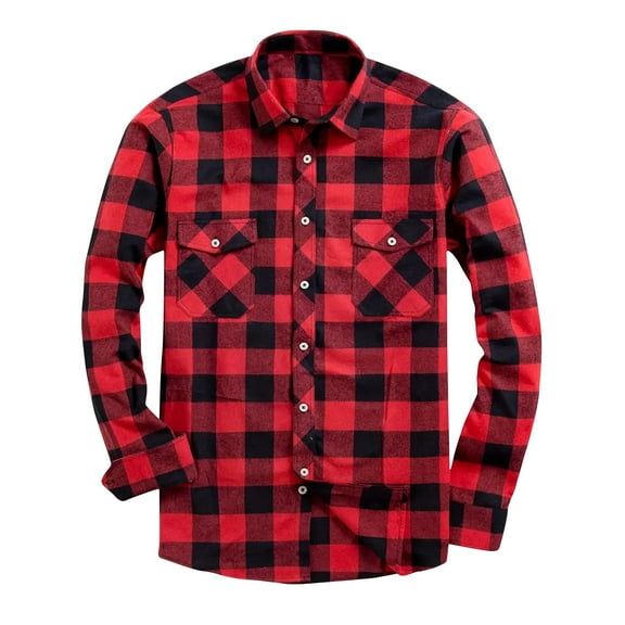 Dovford Men's All Cotton Flannel Shirt, Long Sleeve Casual Button Up Plaid Shirt, Brushed Soft Outdoor Shirts