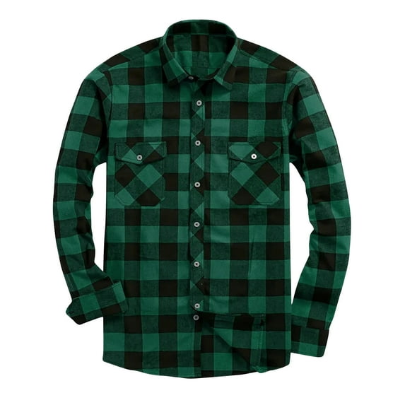 Dovford Men's All Cotton Flannel Shirt, Long Sleeve Casual Button Up Plaid Shirt, Brushed Soft Outdoor Shirts