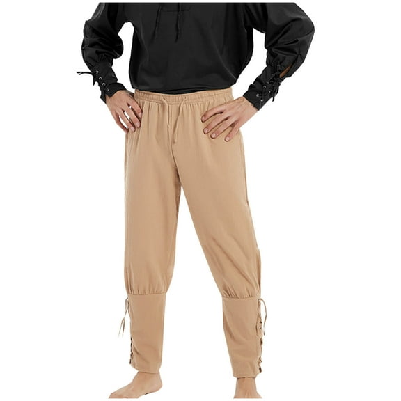 Dovford Men's Ankle Banded Cuff Renaissance Pants Medieval Viking Navigator Trousers Pirate Costume with Drawstrings