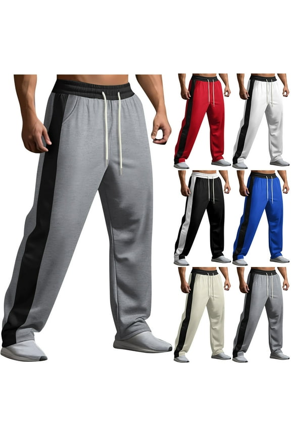 Men's Athletic Pants Open Bottom Loose Fit Straight Twill Sweatpants Striped Track Pants Joggers with Pocket