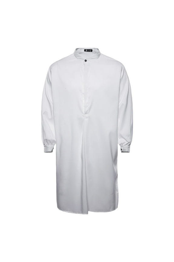 Men's Autumn Casual Muslim Thobe Islamic Arabic Clothing Long Sleeve Shirt Top Short Sleeve Loose